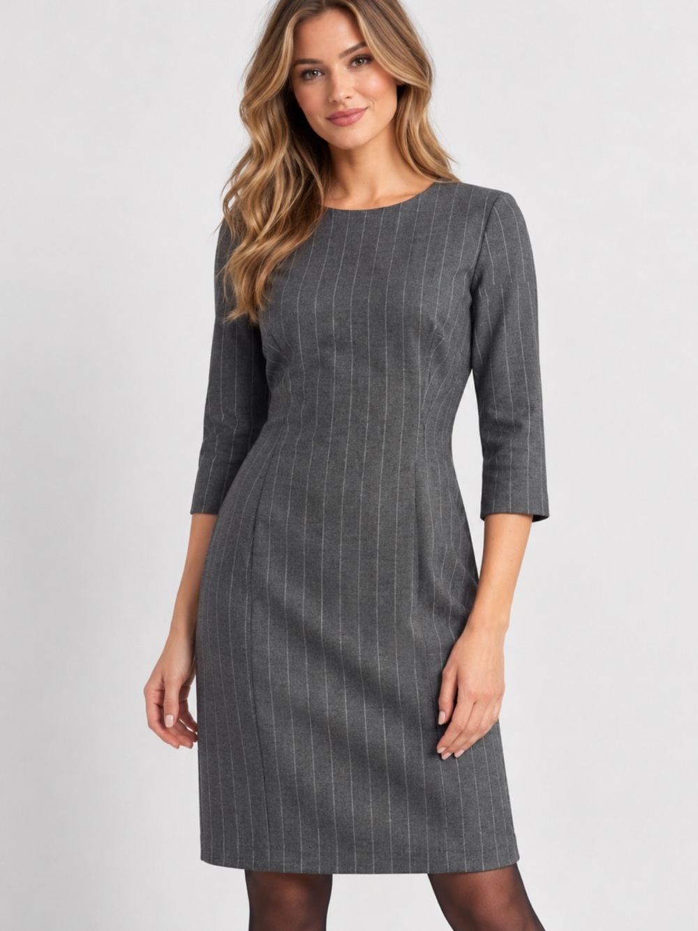 Rachel Roy Size 4 Gray Pinstripe Sheath Dress Office Siren Corporate Chic